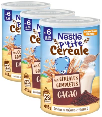 NESTLÉ BÉBÉ - P'TITE CÉRÉALE CACAO AUX CÉRÉALES COMPLÈTES DES 6 MOIS BOÎTE 415G (Lot de 3)