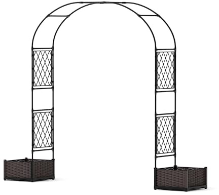 Zstar Arche de Jardin en métal avec 2 bacs à Fleurs – Treillis Robuste et résistant aux intempéries – Parfait pour Plantes grimpantes – Décor Mariage, Potager, extensionérieur – Grand modèle