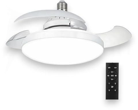 Genérico Lámpara Ventilador de Techo LED Blanco 40cm con Mando a Distancia, Aspas Retráctiles, 4 Velocidades, Luz Regulable y Funcionamiento Silencioso