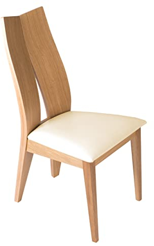treesure Exklusiver Esszimmerstuhl aus Eiche mit Kunstlederbezug - Elegantes Design, ergonomisch geformt - Perfekt für Küche, Esszimmer, Büro oder Wohnzimmer (Eiche, Weiss)