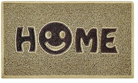 Nicoman Happy Smile Face Home Door Mat｜Welcome Barrier Dirt-Trapper Floor Mat｜Patio Garden Conservatory Doormat｜Indoor Outdoor Smile Matt (Beige with Brown)