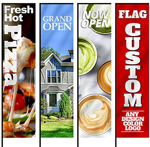 Anley Custom Rectangle Feather Flag 2.5 X 8 Ft Double Sided - Print Your Own Logo/Design/Words - Indoor & Outdoor Commercial Advertising Banners Flags (Include Flagpole & Ground Spike)