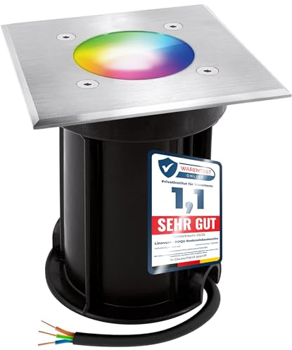 linovum BOQU Bodeneinbaustrahler schwarz eckig Smart GU10 WLAN RGBW IP67 | Befahrbarer Bodenstrahler bis 500kg eckig - per App steuerbar, RGB-Farblicht, für Garten & Terrasse, IP67, inkl. GU10 LED