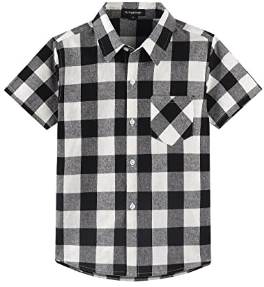 Spring&Gege Camisas de Algodón a Cuadros de Manga Corta con Botones a Cuadros para Niño
