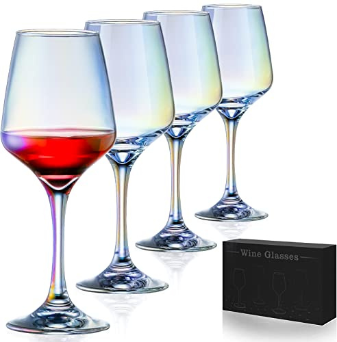 Schillernde Kristall-Weingläser in Regenbogenfarben, Stielgläser für Weinprobe, Hochzeit, Jahrestag, Weihnachten, Geburtstag (4 Stück)