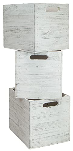 Aufbewahrungsbox Shabby weiss Einschubkiste Schubladenbox look passend für alle Kallaxregale und Expidit Regale Kallaxysteme Holzkiste Regalkiste Weinkiste Obstkiste Regalkiste 32x37x32cm (3er Set)