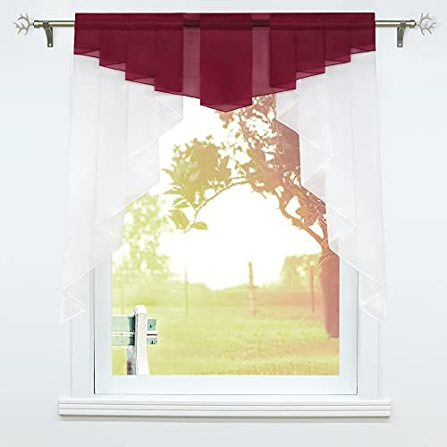 SCHOAL Scheibengardinen, Küche Gardinen, BxH 120x125 cm Weinrot | Kleinfenster Küchengardine mit Kräuselband oder Tunnelzug, Bistrogardinen Voile, Transparente Kurzgardinen Modern, 1 Stück