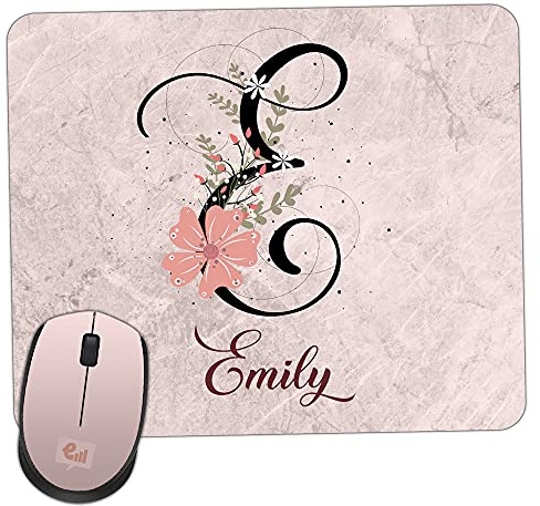 Personalised Mouse Mat - Marble Effect - Floral - Add Initials and Name - Rose Gold Non-Slip Rubber Base Pad for PC Laptop Computer Gaming Ladies Girls Gift Mousepad Office Home Room