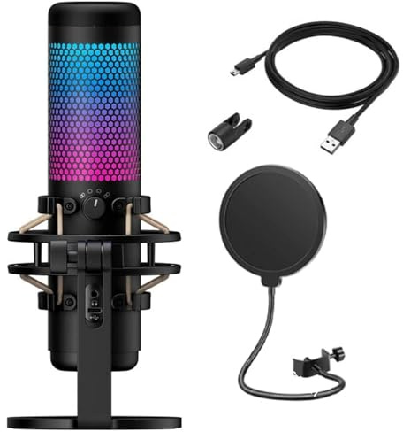 HyperX Newest QuadCast S - RGB USB Condenser Microphone for PC, PS4, Mac, Gaming, Streaming, Podcasts, Twitch, YouTube with GalliumPi Pop Filter
