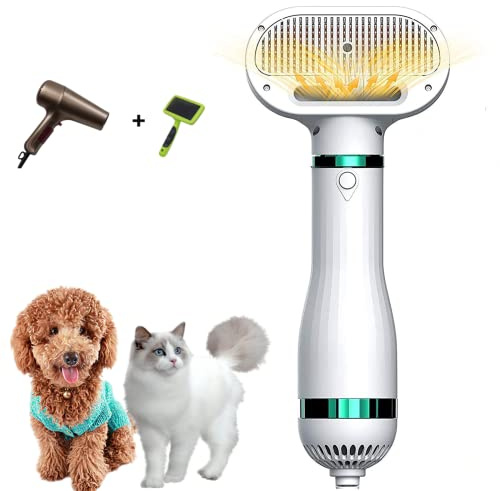 Kikuo Dog Hair Dryer, 2 in 1 Pet Grooming Hair Dryer with Brush, One Click Waxing, Adjustable Temperature, for Dogs and Cats