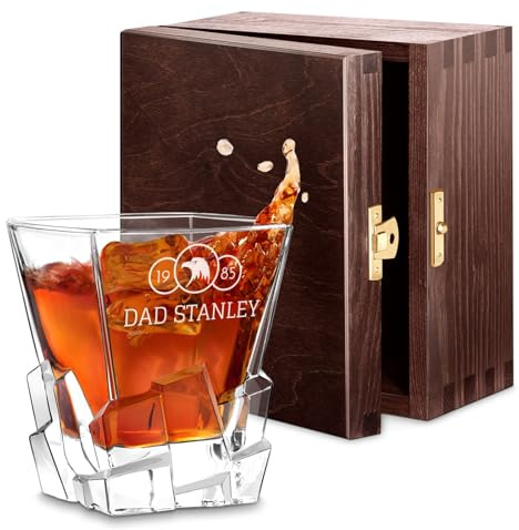 Maverton Personalised Whiskey Glass for man, for Whisky Connoisseur, Eagle | 250 ml Tumbler with Laser Engraving, Elegant barware, for Birthday, Designed Base Resembling ice Cubes