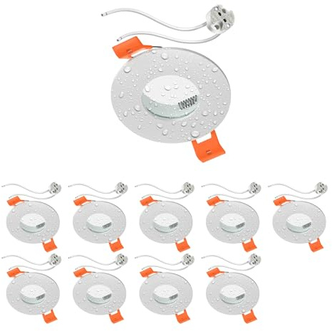 ledscom.de 10x Bad-Deckeneinbaurahmen ERID, Feuchtraum, Badezimmer, IP44, rund, weiß matt, inkl. GU5.3 Fassung