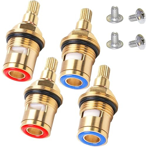 XFLYP Nucleo Valvola Rubinetto Ceramica Ottone, Coppia Valvole di Ricambio Acqua Calda e Fredda Ricambio Rubinetto in Ottone Rubinetto Valvola a Quarto di Giro G1 / 2 (2Paio Caldo e Freddo)