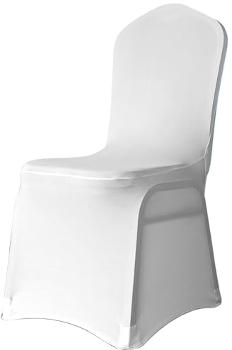 Trimming Shop Funda de silla blanca con elastano, tela elástica, extraíble, lavable, funda protectora para bodas, banquetes, ceremonia, hotel, comedor, fiestas, decoración, 1 pieza