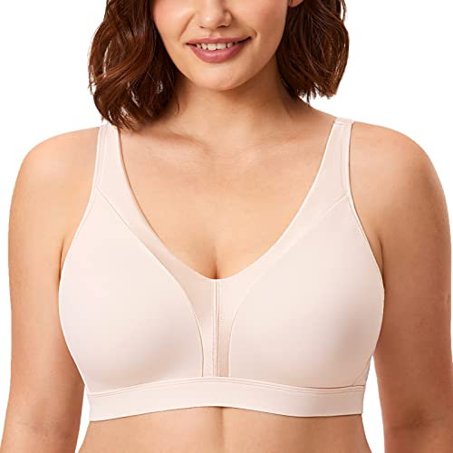 DELIMIRA Donna Reggiseno Senza Ferretto Comodo Taglie Forti Morbido Senza Imbottitura Rose White 8C