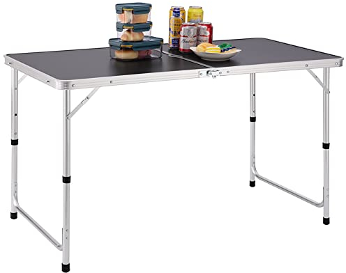 BAKAJI Tavolo da Campeggio Picnic con Altezza Regolabile, Struttura in Alluminio, Sistema Pieghevole con Maniglia per Trasporto Facilitato, Ideale per Giardino e Pranzi Esterni, 60x120x70cm (Grigio)