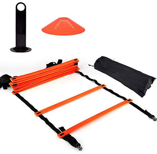 Psytfei Speed ​​Agile Training Kit 19Ft Mit Flacher Leiter 10 Stück Scheibenkegel Für Sportliches Fitnesstraining Fußballtraining Fußarbeit(Orange)