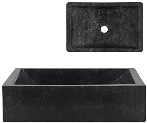 HOMIUSE Lavabo Suspendido Lavabo Sobre Encimera 45x30x12 cm Lavabo Baño de Mármol con Desagüe Negro Rectangular para Cuarto de Baño Lavabo Piedra Lavabo Pequeño Lavamanos Baño Lavamanos Pequeño