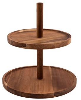 Point-Virgule Alzata per dolci con 2 ripiani, decorazione per feste, in legno di acacia, diametro 20-25 cm