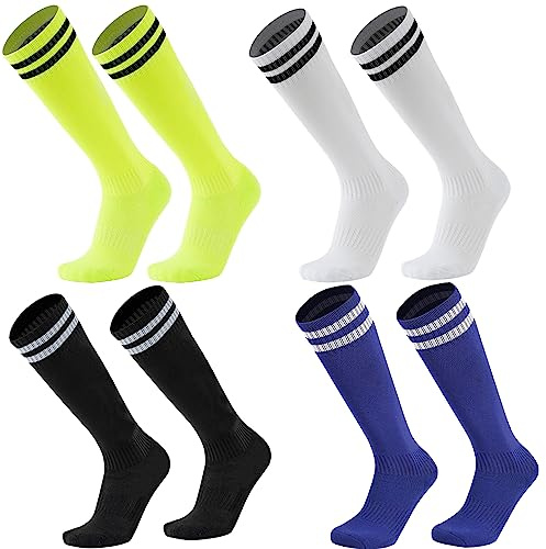 Senyanoe 4 Paar Fußballsocken Kinder, Unisex Kinder Sportsocken, Fußball Socken Lang Kinder,Sportliche Fußball Socken,Trainingssocken Elastische für Jungen und Mädchen von 5-12 Jahren