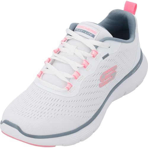 Skechers Flex Appeal 5.0, Zapatillas de Deporte Mujer, Malla Blanca Rosa Y Ribete Azul Claro, 38.5 EU