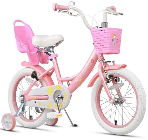 Glerc Maggie Mädchen Fahrrad 12 14 16 20 Zoll für 3-12 Jahre mit Puppenradsitz/Gepäckträger & Stützrädern/Seitenständer & Frontkorb, Mehrere Farben