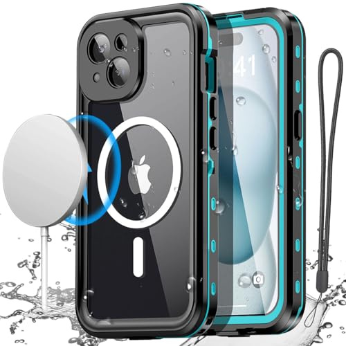 AICase Custodia impermeabile compatibile con iPhone 15 (6.1) con MagSafe resistente alla polvere e agli urti, protezione completa certificata IP68 Cover subacquea completamente sigillata Blu