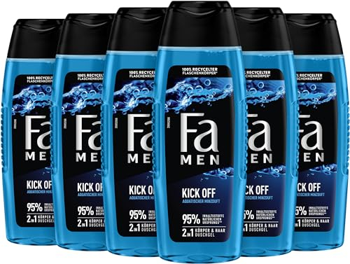 FA Men 2in1 Duschgel Kick Off, 6er Pack (6 x 250 ml) 2in1 Formel für Haare & Körper, aktiviere deine Sinne mit dem intensiven, maskulinfrischen Duft von Eukalyptus und aquatischer Minze