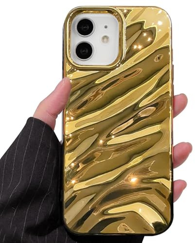 QLTYPRI Niedliche Hülle für iPhone 12/iPhone 12 Pro, 3D Wellenform Silikon Handyhülle für Frauen Mädchen Weiche Silikon Bumper Schutzhülle Stoßfest Case für iPhone 12/12 Pro - Gold