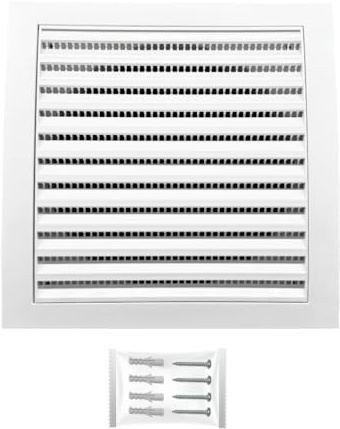 H&C VENT Rejilla Ventilación de 150 x 150mm con Conector │ Extractor de Baño Cocina │ Rejilla Aire Acondicionado Conductos Pared Techo AC Tubo PVC │ Cubiertas de Ventilacion Cuadrada con Mosquitera