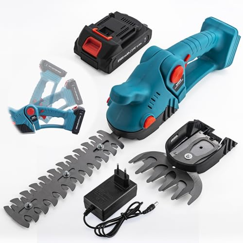 CHANGEMOORE 21V 2-in-1 Akku Gras- und Strauchschere Mit 2.5Ah Akku und Ladegerät, Rasenkantenschneider, Gartenschere 13cm, Strauchschere 23cm (Arbeitsdauer: 2.5 Std., Ladezeit: 1-1,3 Std)