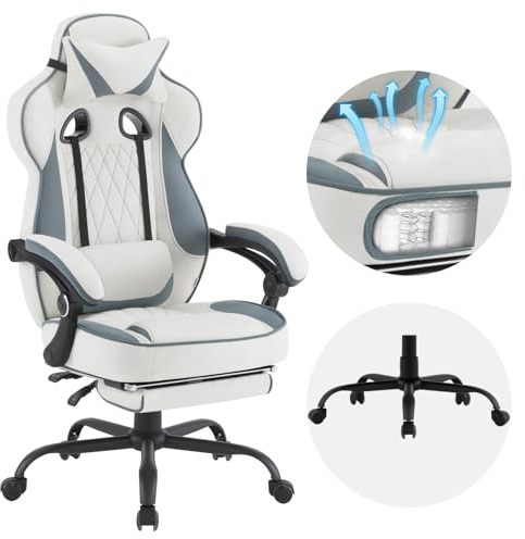 WOLTU Chaise Gaming Tissu Respirant Ergonomique Fauteuil Gaming, Livestream Siege Gaming Gamer avec Pivotant Chaise Bureau Grand Dos & Grand Siège pour Personne Lourde, Bleu+Blanc, GS03bws