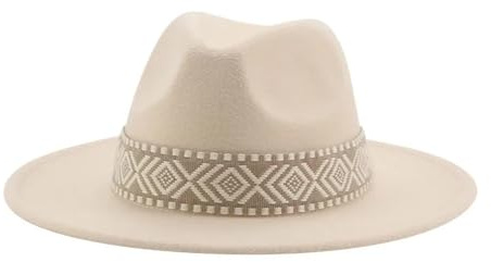 SOYNIA Fedora Trilby Filzhut Hut Panama-Hut Western-Cowboy-Hüte Für Damen Solide Große Krempe Lässige Fedoras Herren- Und Damen-Filzhut 56–58 cm (Erwachsene) Beige
