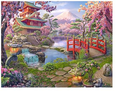 SHEGZHUC 50 x 40 cm Diamond Painting Montagne Paesaggio Laghi Diamante Pittura Decorazione Giappone Paesaggio Fiori di ciliegio