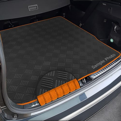 To fit Dacia Duster 4x4 (2010-2017) Tailored Checker Rubber Boot Mat + Orange Ribbed Trim