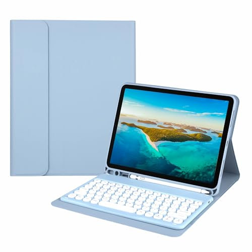 XFTeoux Funda con Teclado para iPad Mini 6 Generación 8.3 Pulgadas 2021,Set De Teclado Cute Round Key Slim Smart Cover Bluetooth Desmontable con Soporte para Lápiz para iPad Mini 6 TH,Sky Blue