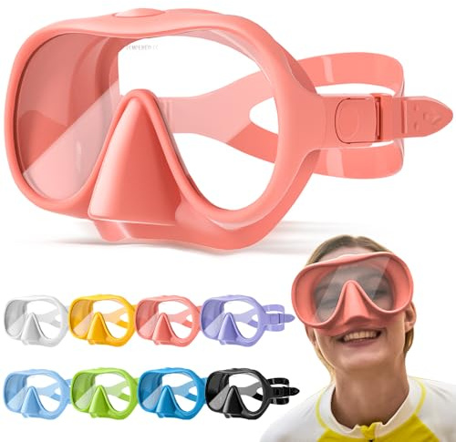 HINATAA Schnorchel-Set für Erwachsene, modische Macaron-Farben, rahmenlose Schnorchelmaske, Ultra-Weitsicht, Anti-Beschlag-Schnorchelmaske, tragbares professionelles Tauch-Schnorchel-Set (rosa (kein