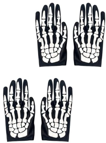 JIAHG 2 Pair Halloween Costume Skeleton Gloves Stretchable Spooky Zombie Hand Glove Black Skeletal Print Ghost Gloves Cosplay Handswear for Men Women