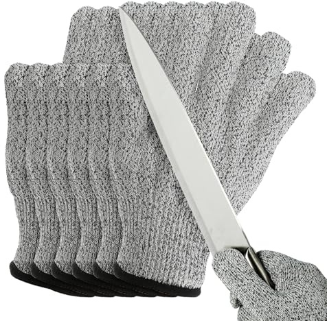 PATIKIL Cut Resistant Gloves, 6 Pair Level 5 Protection Anti Cutting Gloves Cut Proof Gloves for Kitchen Wood Carving Working, Medium, Gray