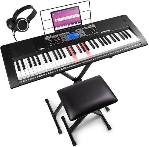 MAX Rhapsody61L - Keyboard mit Ständer, Hocker und Kopfhörer, 61 Leuchttasten, Keyboard Piano, E Klavier mit 300 Sounds & Rhythmen, Begleitautomatik, Lern-Funtkion