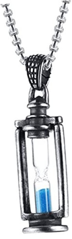 ANDRESLAD Vintage Hourglass Pendant Necklace for Men Titanium Steel Sand Timer Pendant 3mm x 60cm Square Pearl Chain Unique Men's Jewelry Gift