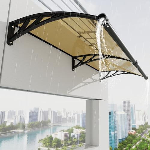 Auvent de Porte d'entrée avec Système de Drainage - 120x100cm Toit Marquise en Polycarbonate Abri de Pluie en Polycarbonate Anti-UV,Contre Neige et Vent,Support ABS