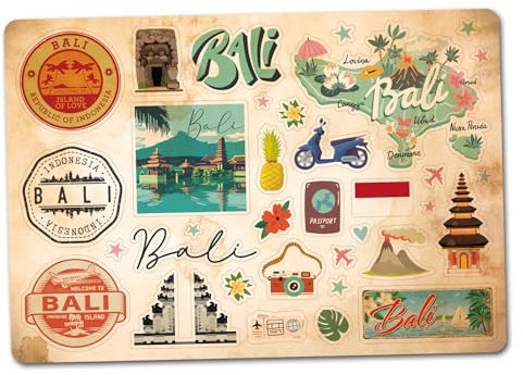 A5 Sticker Sheet Bali Vinyl Stickers - Indonesia Landmarks Retro Vintage Airport Skyline City Flag Travel Holiday Country Aesthetic #82805
