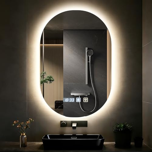 wowspeed Espejo de baño Iluminado con LED 50 x 75 cm, EEspejo baño con luz Regulable de 3 Colores, Función Antivaho, Ajuste de Brillo, Interruptor Táctil, Espejo de Baño con luz LED Retroiluminadas