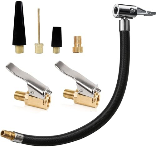 WUBAYI Mehrzweck-Ventiladapter-Set, 20 cm, robustes Reifenfüller-Zubehör mit 2 x 8 mm Luftfutter und Lock-On-Hebeln, Auto-/Fahrrad-/Ballpumpen-Adaptern