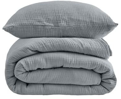 DerF HOME Musselin Bettwäsche 200x220 cm Rauchgrau 3-teilig | Set 1×200x220 + 2×80x80, Musselin 100% Baumwolle, verdichtet, atmungsaktiv, weich, temperaturausgleichend, OEKO-TEX