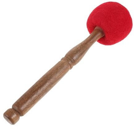 Tibetischer Klangschalenschlägel und Wollfilz in Kaffee | Meditationszubehör für Klangschalen und Musikinstrumente, Polierte Ausführung mit Holzgriff, 1 Stück