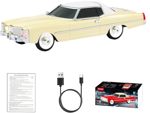 WSTER WS-1966 Réplique de haut-parleur Bluetooth pour berline rétro – HD stéréo, TWS, FM, USB/TF, lumières LED, Type-C – Haut-parleur portable de voiture avec micro pour bureau, extérieur et cadeaux