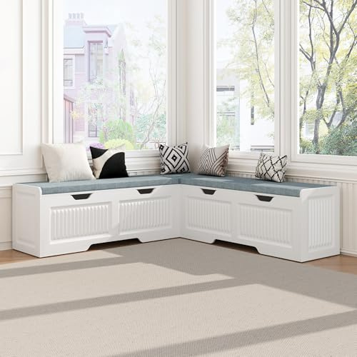 NFGTDKZS L Shape Bench,Breakfast Nook Bench with Cushion,Backless Corner Dining Bench,Kitchen Dining Nook Benchs with Hidden Storage Space Saving for Dining Room,Cafes,Living Room,Kitchen
