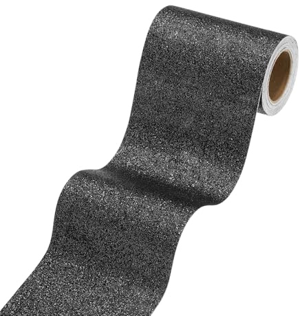sourcing map Borde de papel pintado con purpurina negra de 10 x 299 cm, para despegar y pegar, borde de papel de contacto con purpurina brillante para espejo, tablón de anuncios, manualidades